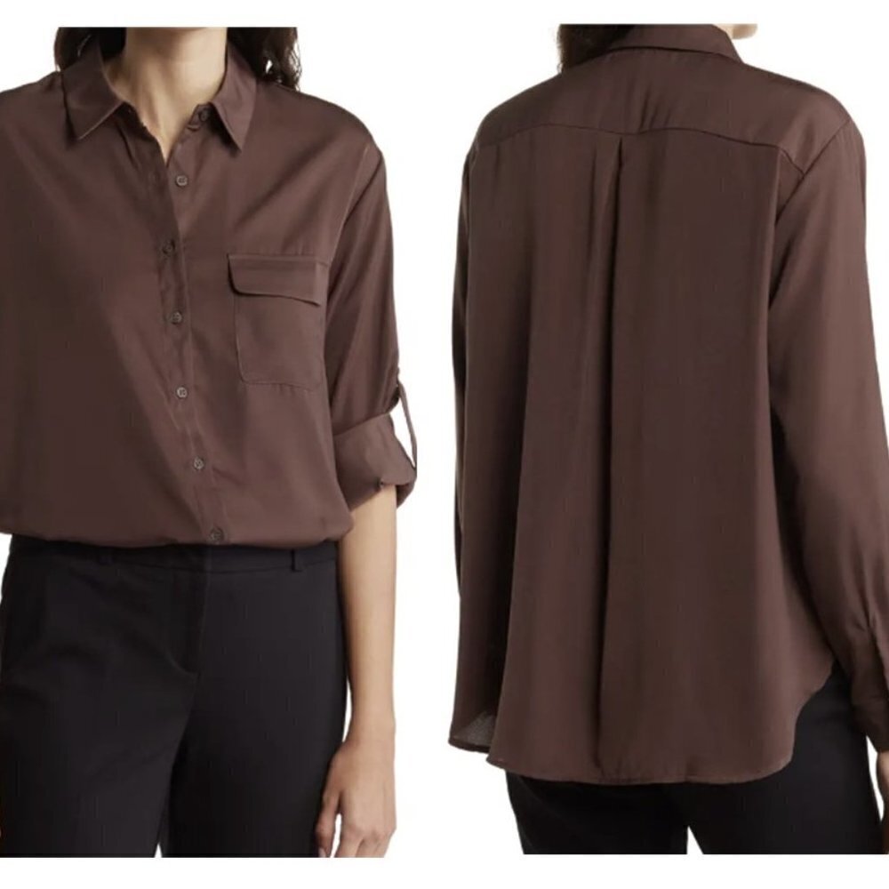💥Pleione Long Sleeve Button Up Brown Shirt